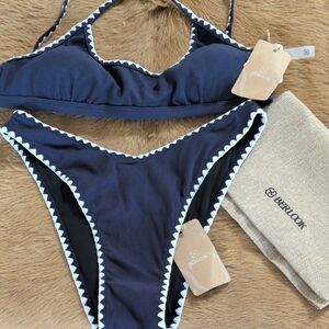 Berlook Navy Blue Scalloped Trim Bikini Set